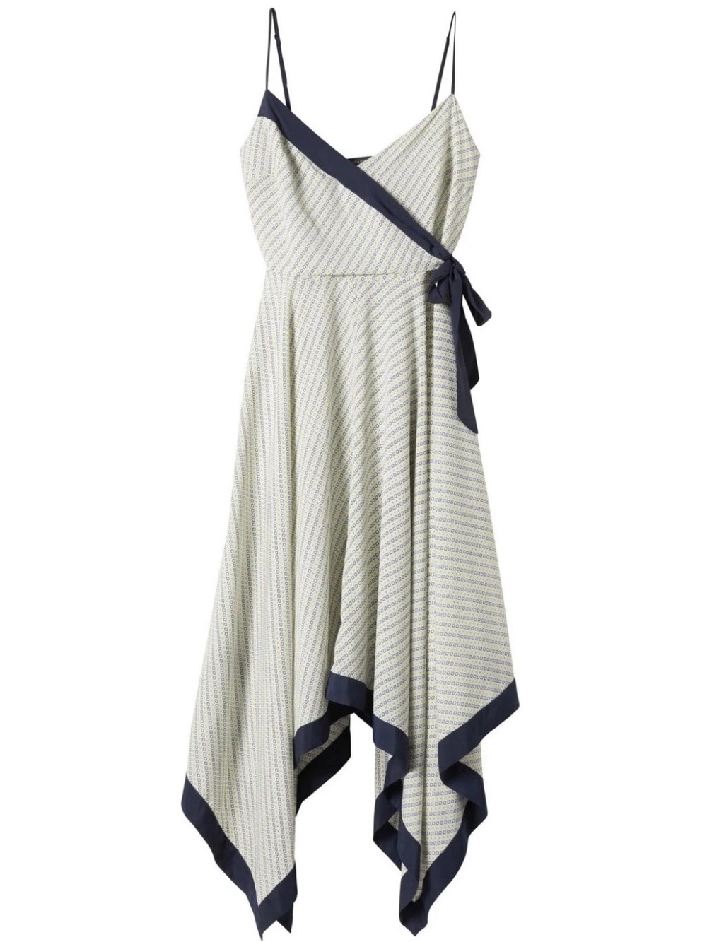 Banana Republic Print Strappy Handkerchief-Hem Dress Ivory Navy Size 10